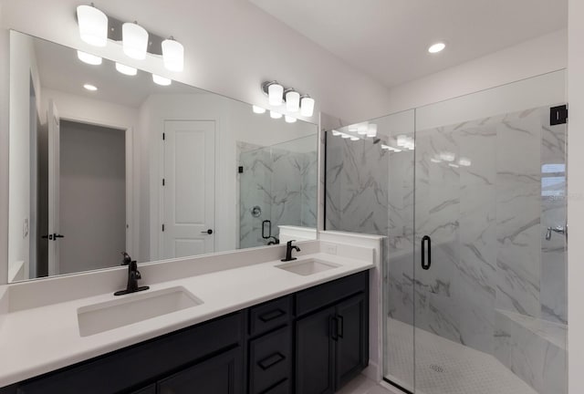 bathroom featuring vanity and walk in shower