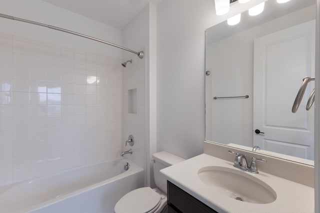 full bathroom featuring  shower combination, toilet, and vanity