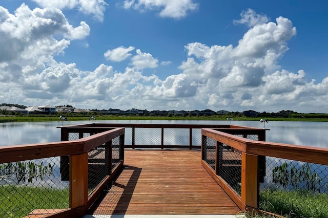 view of dock with a water view