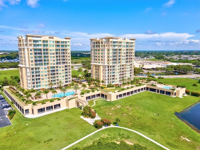 aerial view with a water view