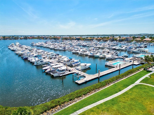 drone / aerial view featuring a water view