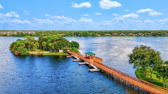 view of dock with a water view