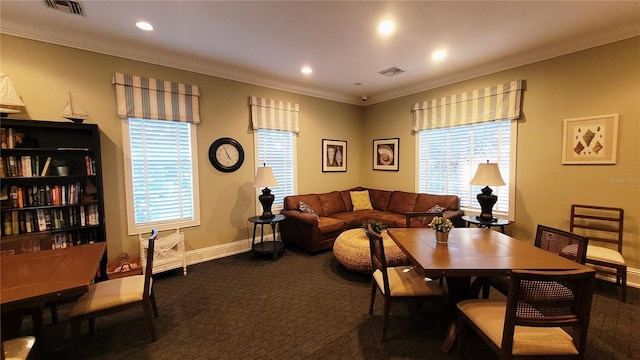 dining room with ornamental molding