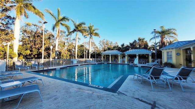 view of swimming pool featuring a patio