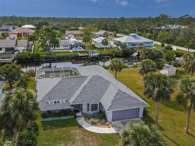 aerial view with a water view