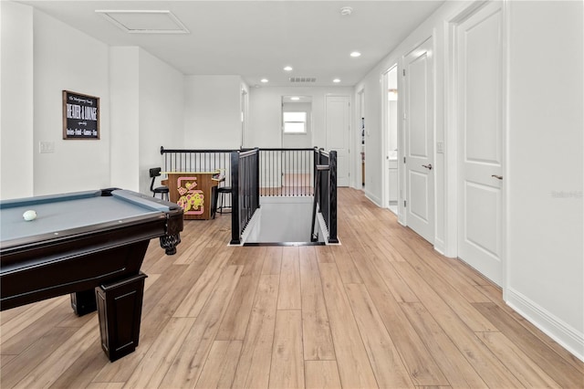 playroom featuring billiards and light wood-type flooring