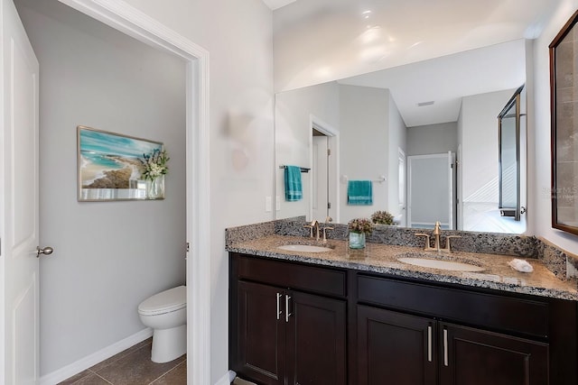 bathroom with tile patterned flooring, vanity, and toilet