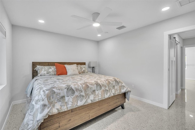 bedroom featuring ceiling fan