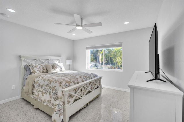 bedroom featuring ceiling fan