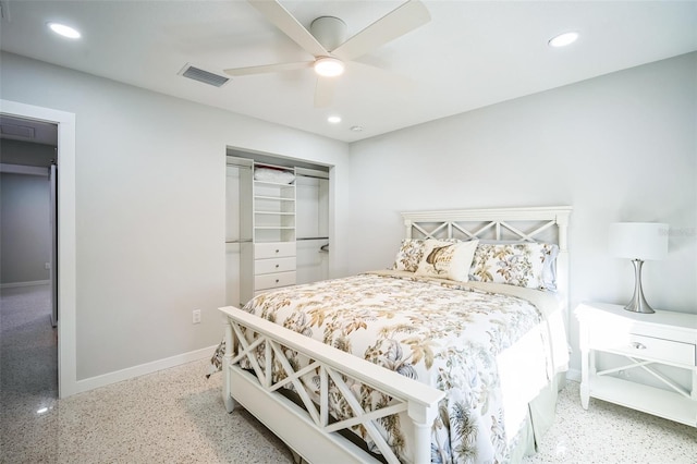 bedroom with a closet and ceiling fan