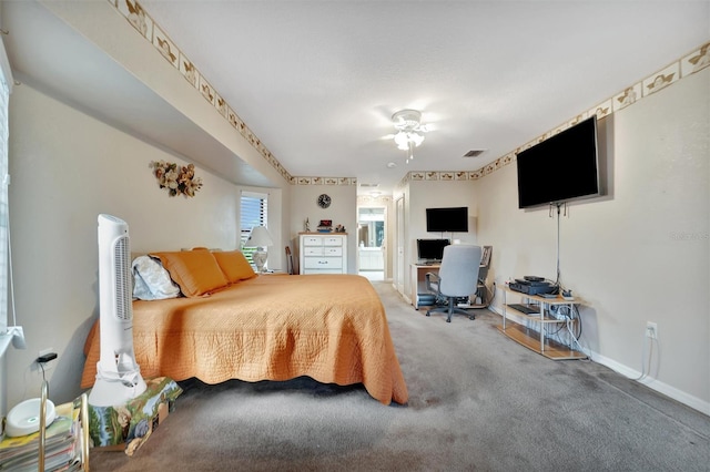 bedroom featuring carpet flooring and ceiling fan