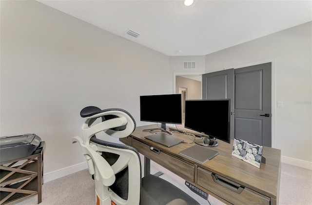 view of carpeted home office