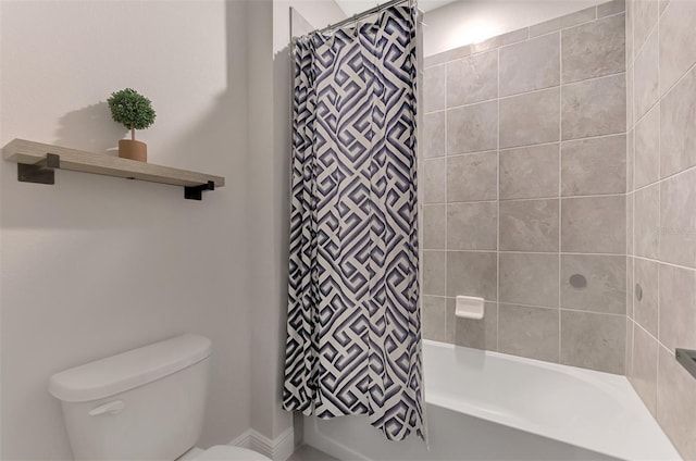 bathroom with toilet and shower / bath combo with shower curtain