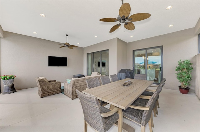 dining area with ceiling fan