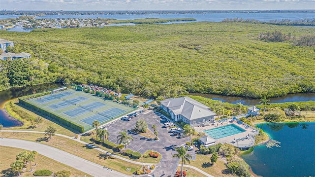 aerial view with a water view