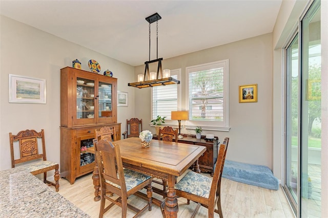 dining room with a chandelier and light hardwood / wood-style floors