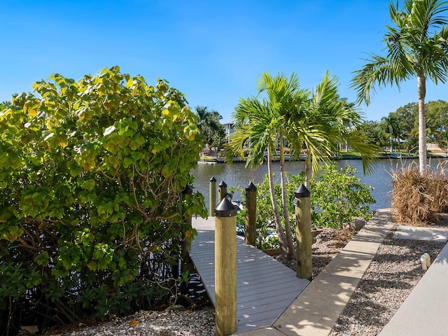 view of dock with a water view