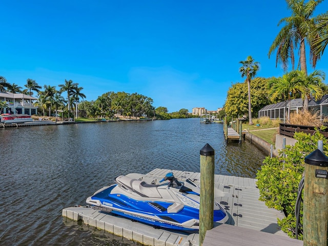 view of dock with a water view