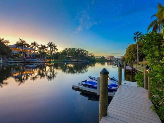 view of dock featuring a water view