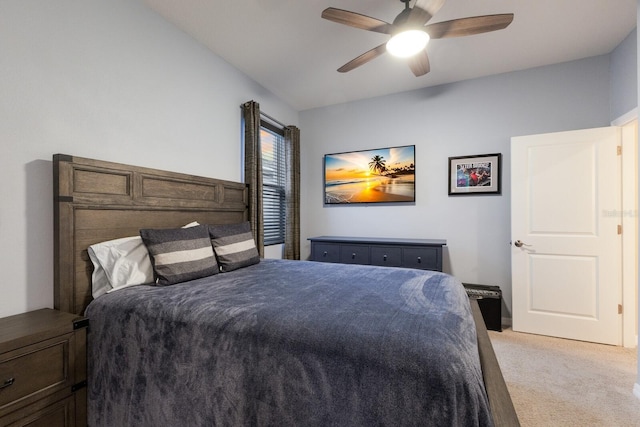 bedroom with ceiling fan and carpet