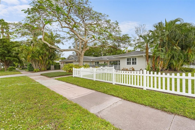 ranch-style home featuring a front lawn