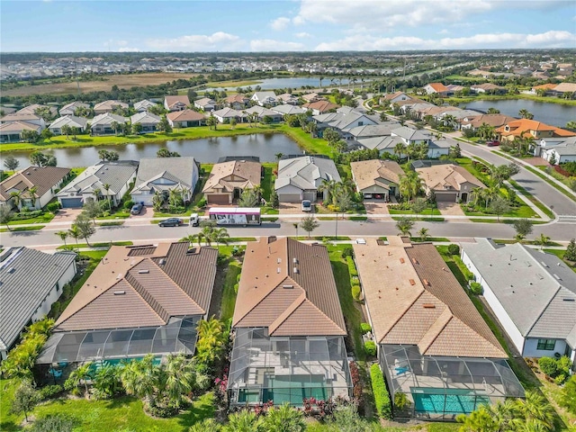 aerial view with a water view