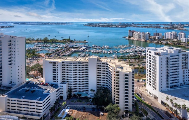 bird's eye view featuring a water view