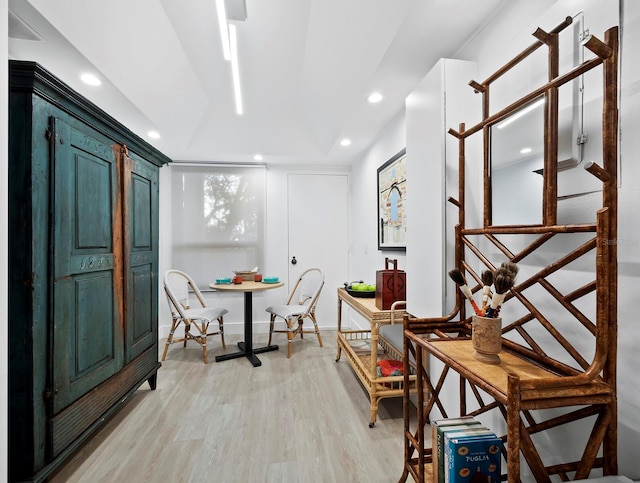 dining area with light wood-type flooring