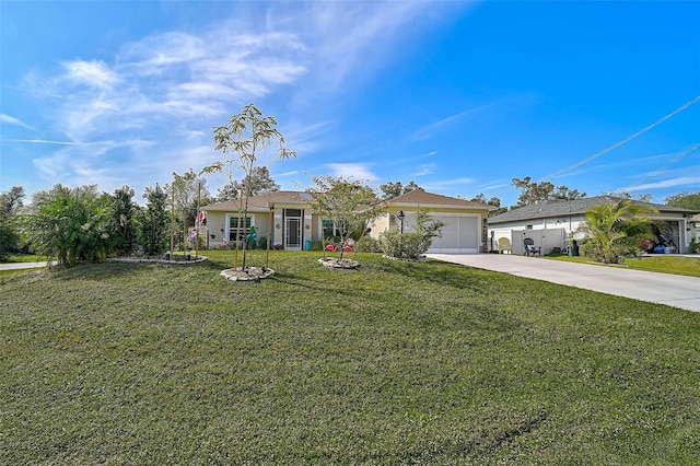 single story home with a front lawn and a garage