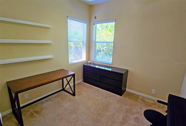 sitting room featuring light colored carpet