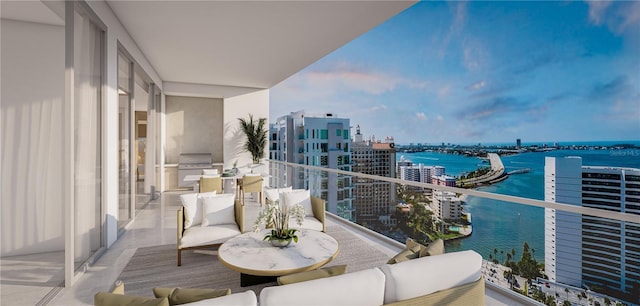 balcony featuring grilling area and a water view