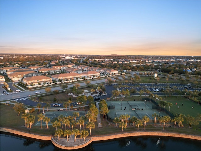 view of aerial view at dusk