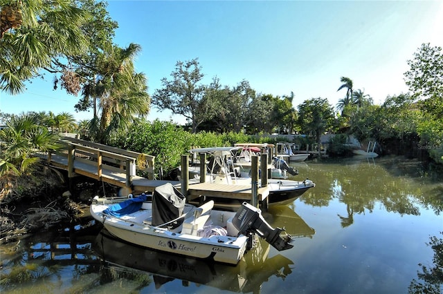 view of dock with a water view