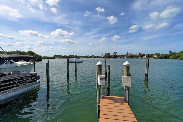 view of dock with a water view