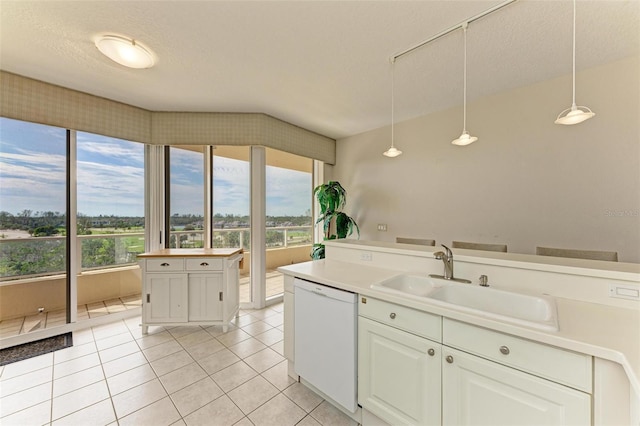 kitchen featuring pendant lighting, white dishwasher, a healthy amount of sunlight, and sink