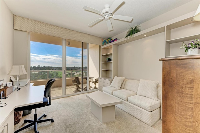 office featuring carpet flooring and ceiling fan