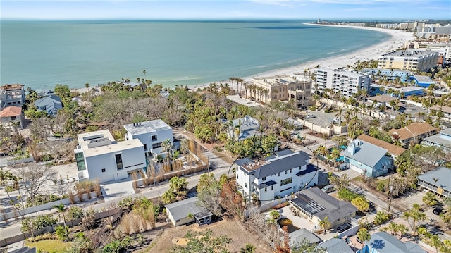 aerial view with a beach view and a water view