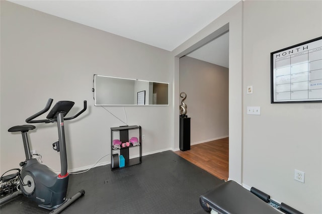 workout area featuring wood-type flooring