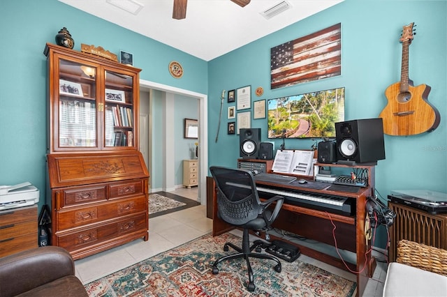 3922 Wildgrass Pl, Parrish, FL 34219 - office space featuring a ceiling fan and tile patterned flooring