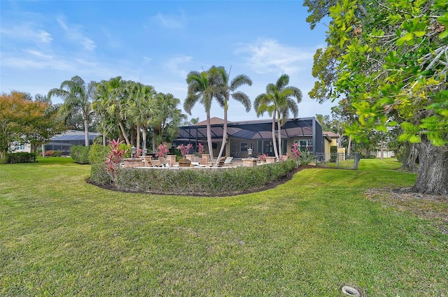 view of yard with a lanai