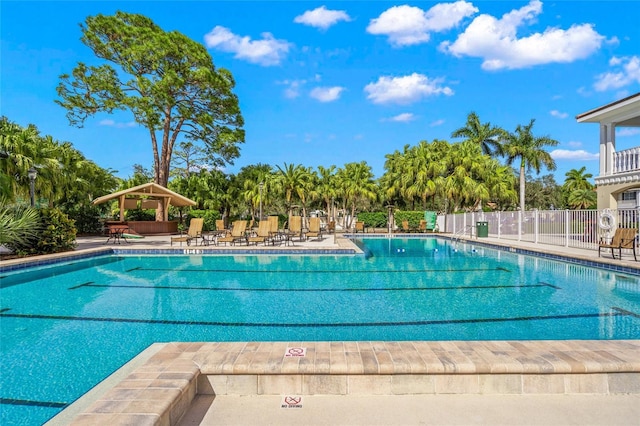 view of pool featuring a gazebo and a patio