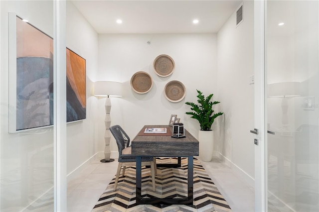 view of tiled home office