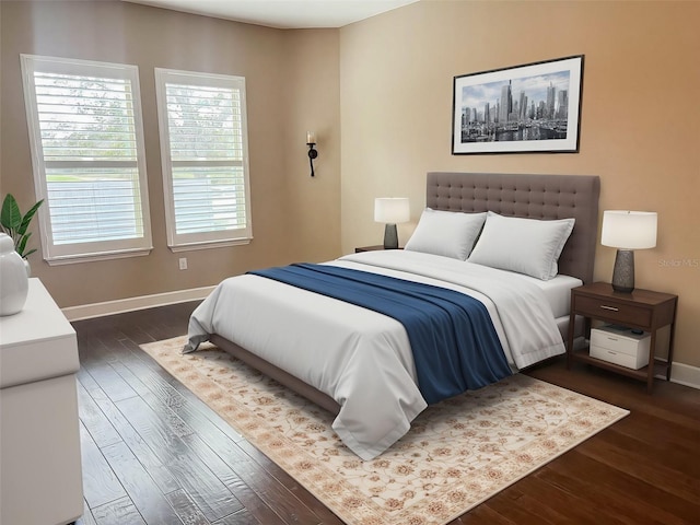 bedroom with dark hardwood / wood-style flooring