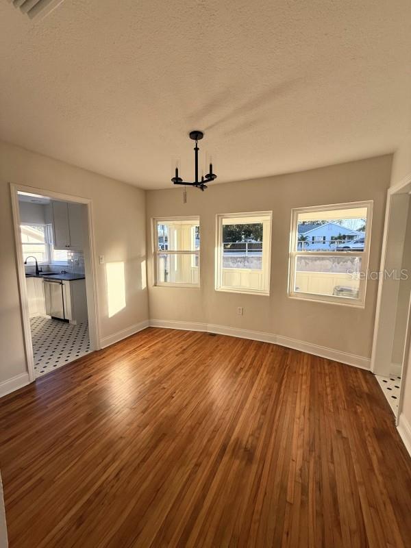 interior space featuring plenty of natural light, a chandelier, and hardwood / wood-style flooring