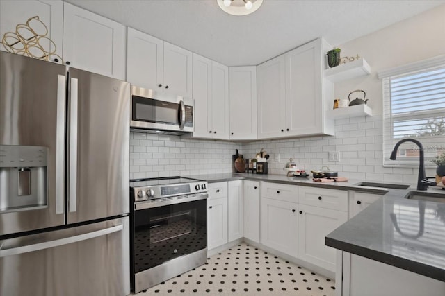 kitchen featuring white cabinetry, appliances with stainless steel finishes, sink, and backsplash