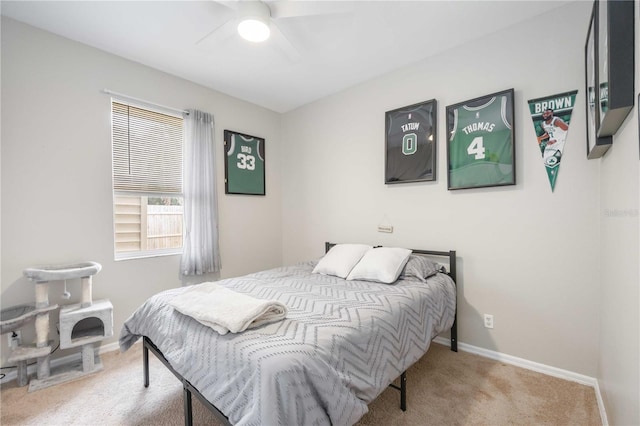 bedroom with carpet flooring and ceiling fan