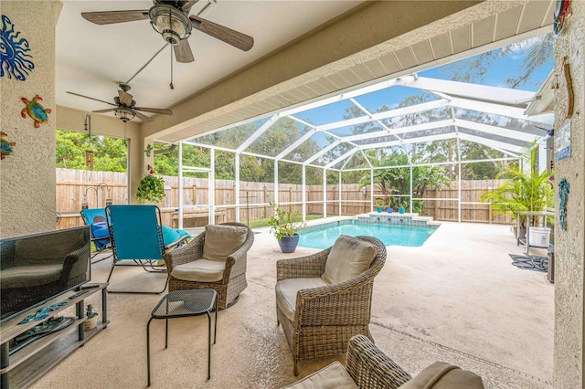 view of patio with a lanai and a fenced in pool