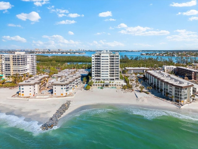 aerial view with a beach view and a water view