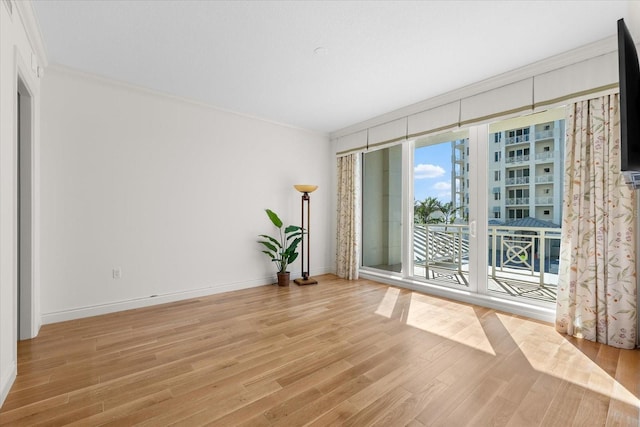 unfurnished room featuring light hardwood / wood-style floors and crown molding