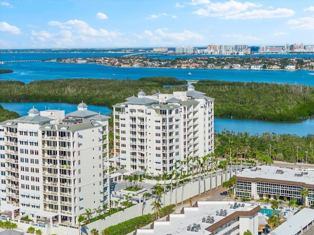 aerial view with a water view